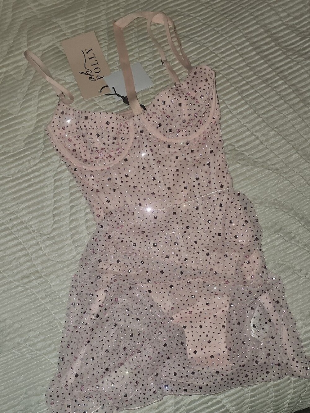 Oh Polly - Connie - Sparkle Mesh Bustier Mini Dress - Pink - Picture 2 of 7